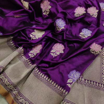 Purple Pure Katan Silk Handwoven Banarasi Saree