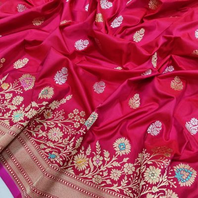 Rani Pink Pure Katan Silk Banarasi Saree
