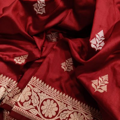 Maroon Katan Handwoven Kadwa Banarasi silk Saree