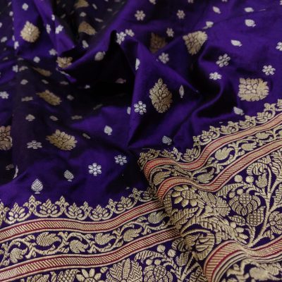 Midnight Blue Handwoven Katan Banarasi Silk Saree