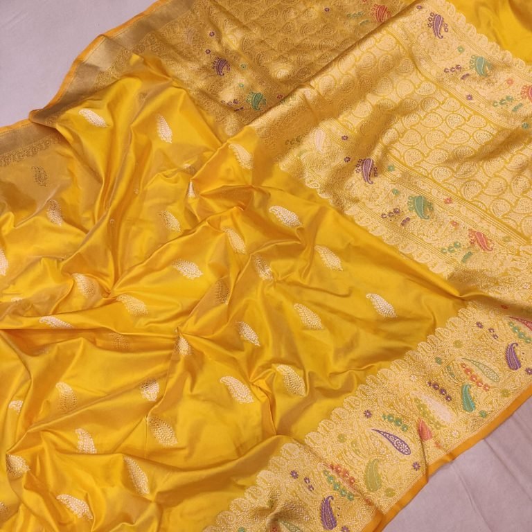 Yellow Katan Silk Banarasi Saree