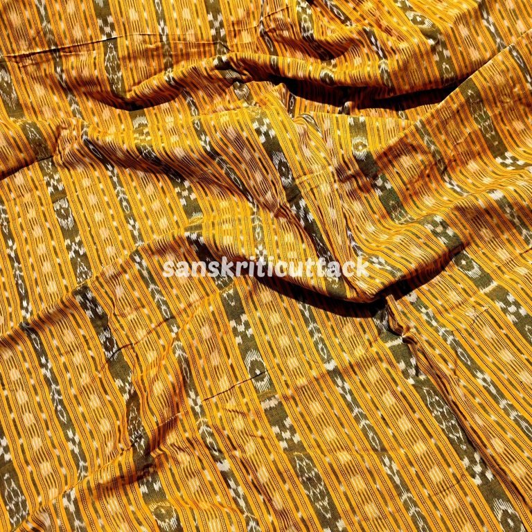 Yellow Stripes Sambalpuri Ikat Cotton Fabric
