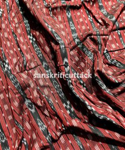 Maroon Black Stripes Sambalpuri Ikat Cotton Fabric