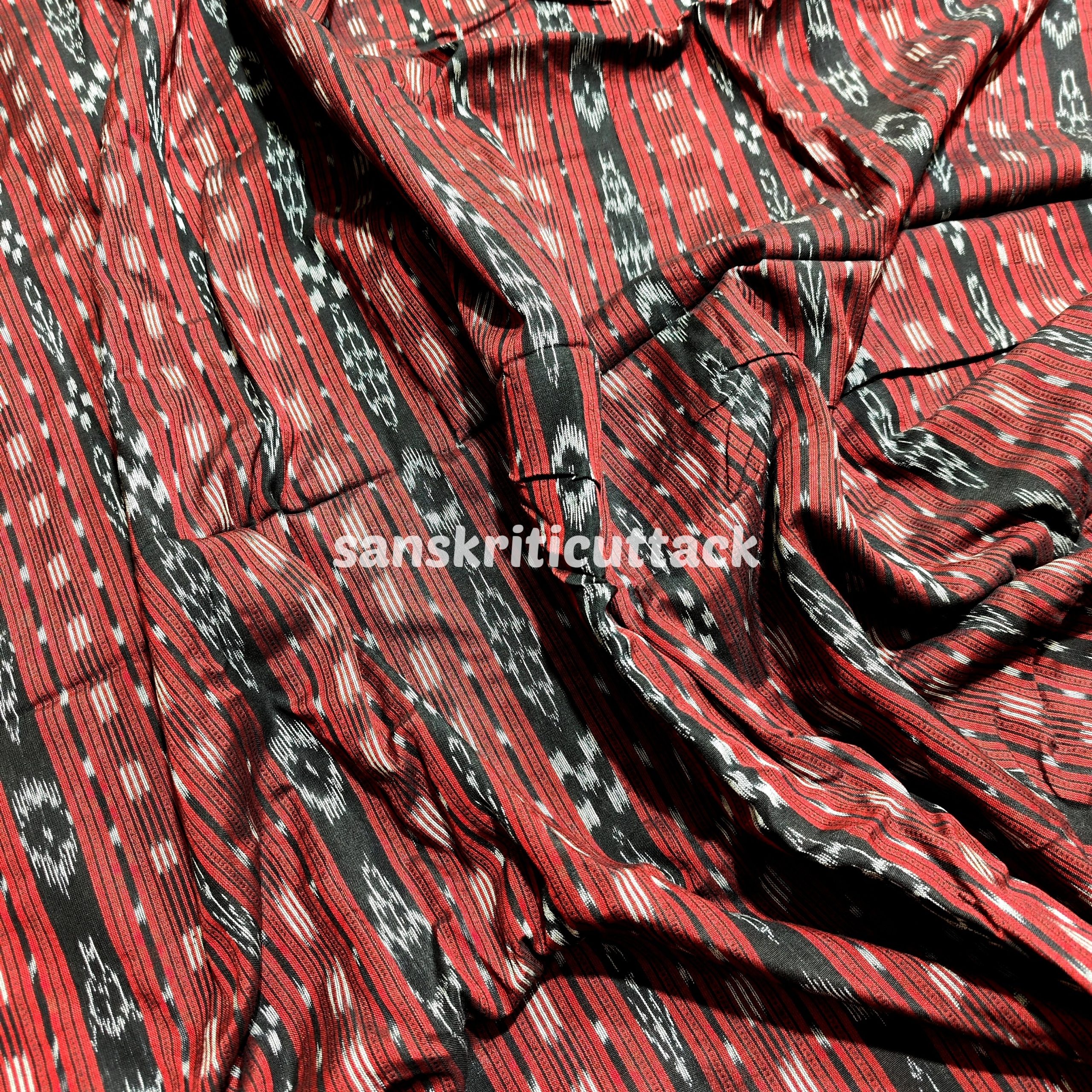 Photo_1680354362268 Maroon Black Stripes Sambalpuri Ikat Cotton Fabric