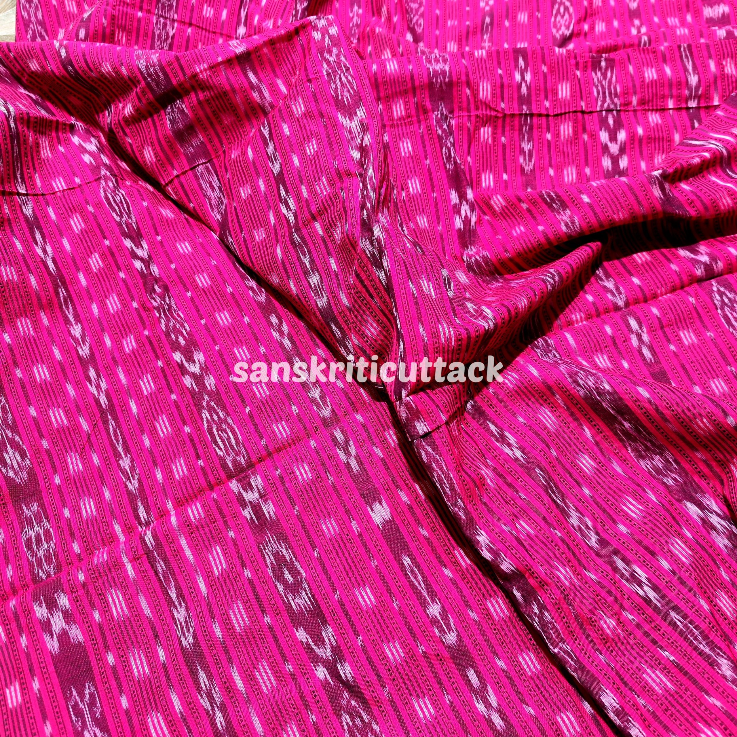 Handloom Pink Stripes Sambalpuri Cotton Ikat Fabric