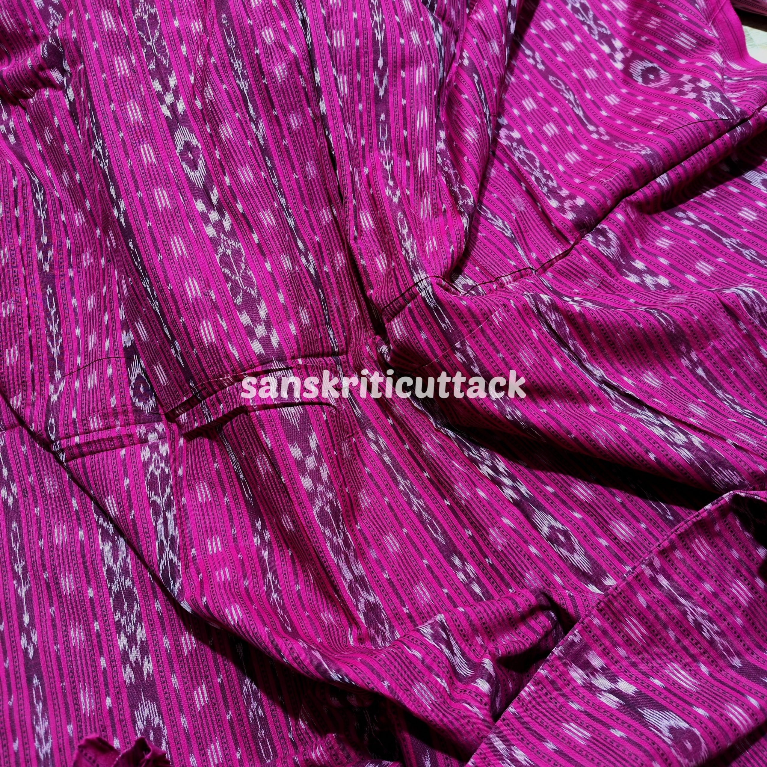 Handloom Magenta Stripes Sambalpuri Cotton Ikat Fabric