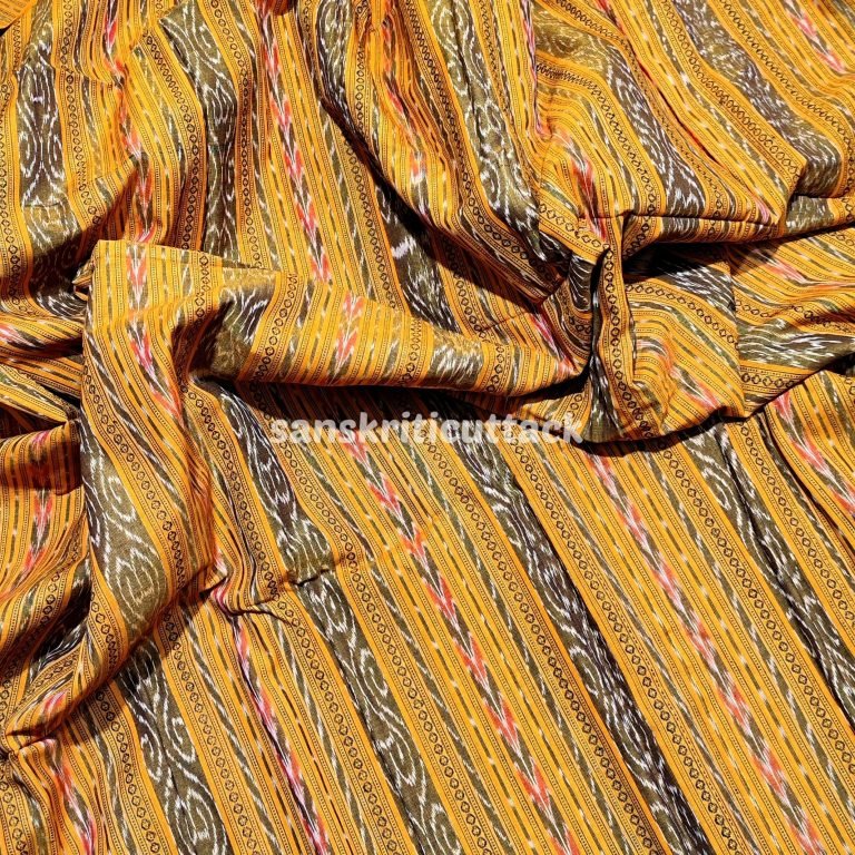 Yellow Handloom Cotton Sambalpuri Ikat Fabric