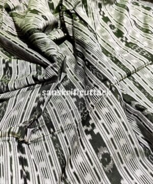 Handloom Grey Dark Green Stripes Sambalpuri Cotton Ikat Fabric