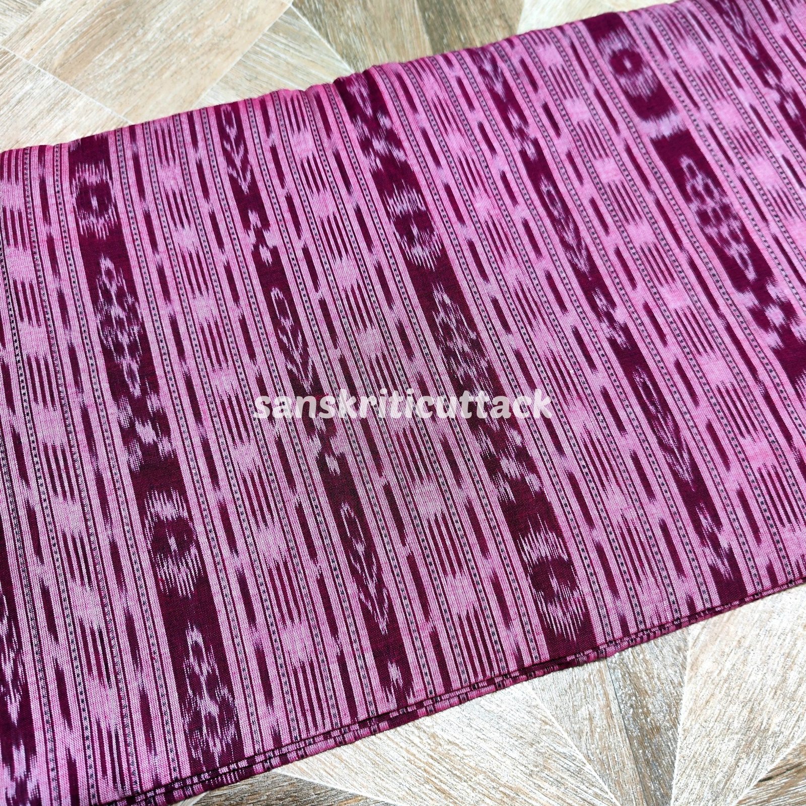 Pink Mauve Stripes Sambalpuri Ikat Cotton Fabric