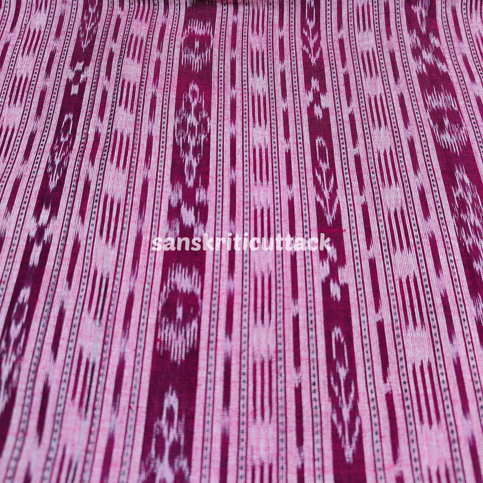 Pink Mauve Stripes Sambalpuri Ikat Cotton Fabric