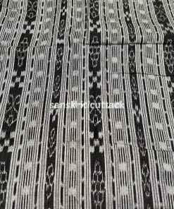 Handwoven Grey Black Stripes Sambalpuri Ikat Cotton Fabric