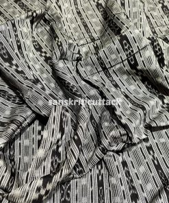 Handwoven Grey Black Stripes Sambalpuri Ikat Cotton Fabric