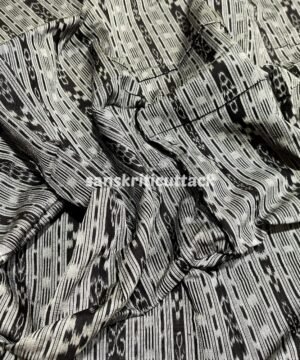 Handwoven Grey Black Stripes Sambalpuri Ikat Cotton Fabric