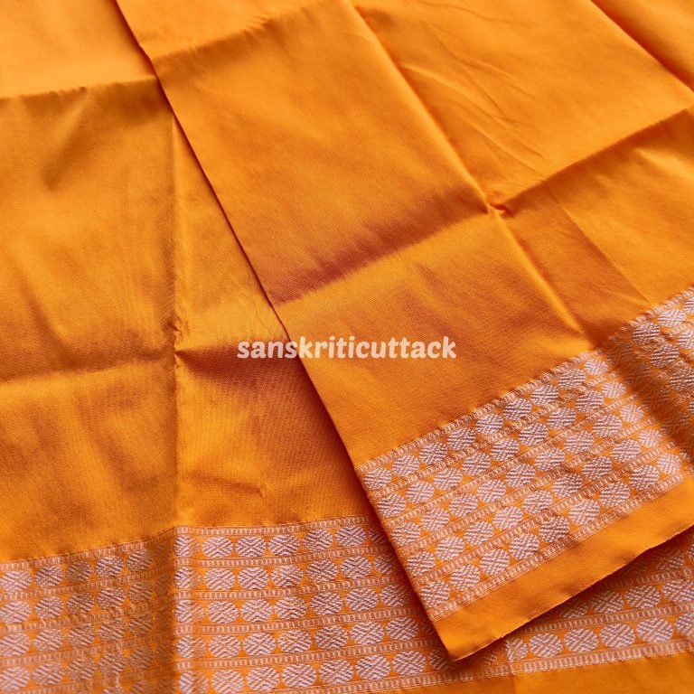 Sunset Yellow Border Sambalpuri Silk Fabric for Blouses