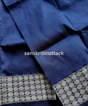 Navy Blue Border Sambalpuri Silk Fabric for Blouse