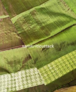 Dual Tone Olive Border Sambalpuri Silk Fabric for Blouse