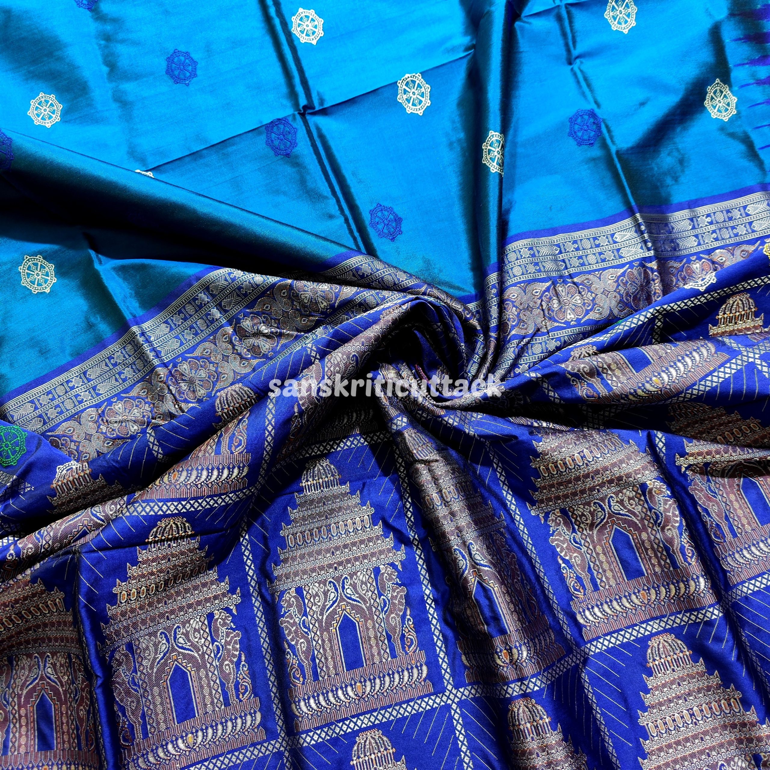 Intricate Multicolor Konark Chakra Bomkai Silk Saree