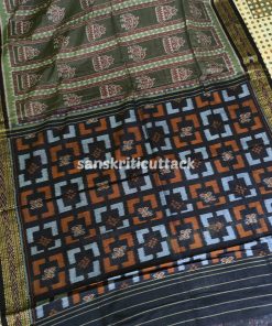 Dark Grey Black Elephant Kalash Khandua Cotton Saree: Handmade with Love in Nuapatna, Cuttack