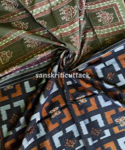 Dark Grey Black Elephant Kalash Khandua Cotton Saree: Handmade with Love in Nuapatna, Cuttack