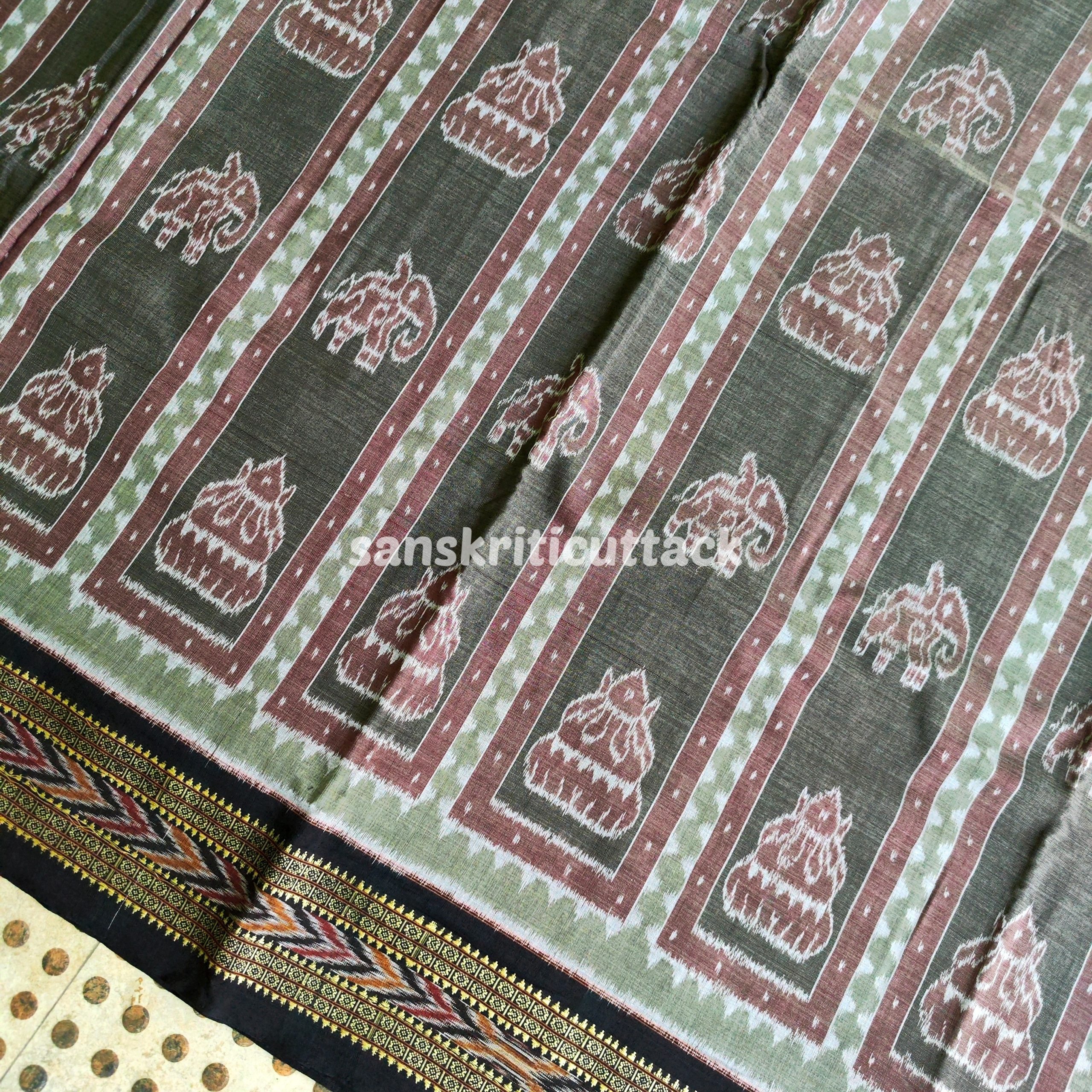 Photo_1680687834229 Dark Grey Black Elephant Kalash Khandua Cotton Saree: Handmade with Love in Nuapatna, Cuttack