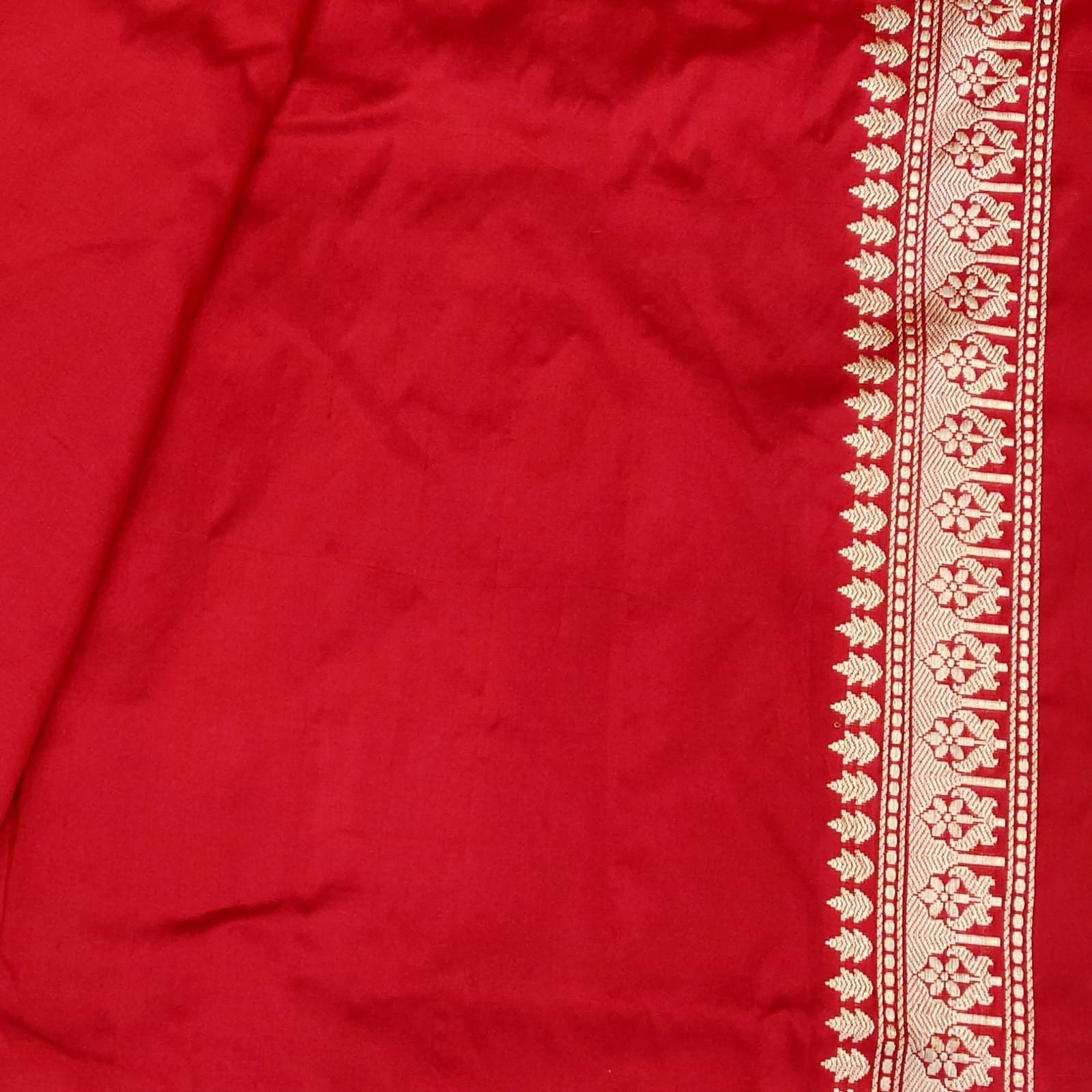 Red Kadwa Banarasi Katan Silk Saree with Resham Minakari Parrot Motifs - Image 4