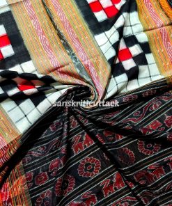Handwoven Black Red Pasapalli Bichitrapuri Cotton Saree with Double Borders and Traditional Motifs