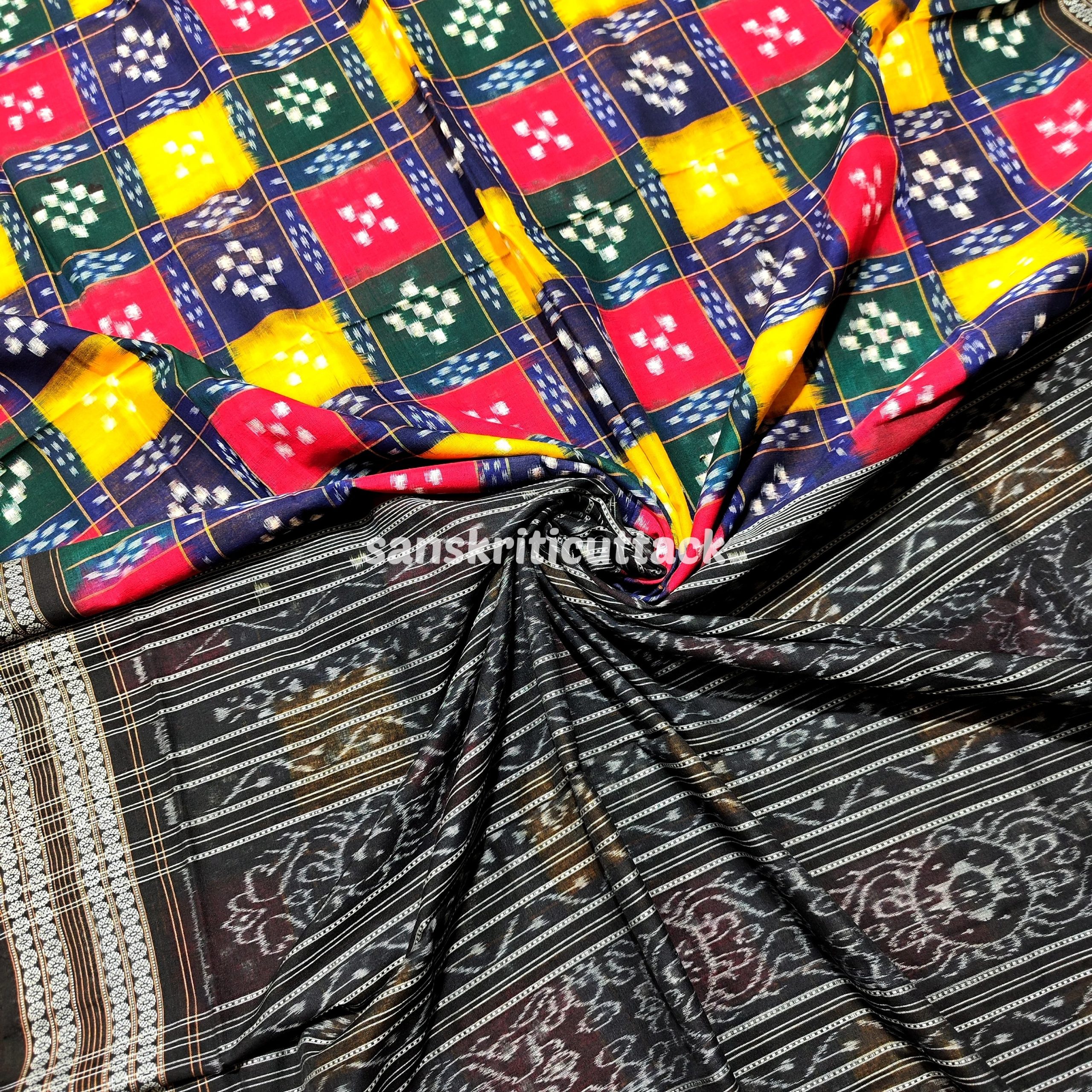 MAROON-BLUE cotton 'JHARNA' ORISSA ikkat woven sari