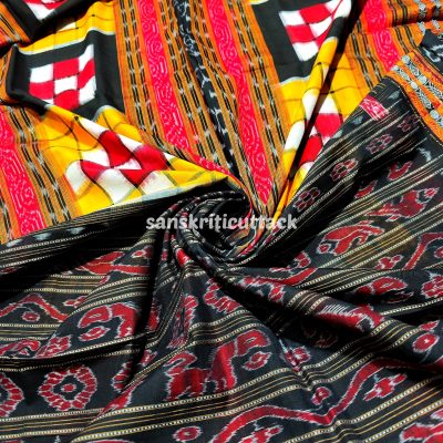 Handwoven Yellow Red Black Pasaplli Bichitrapuri Cotton Saree with Traditional Borders