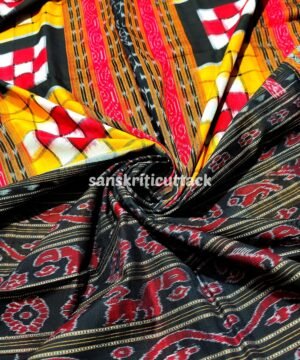 Handwoven Yellow Red Black Pasaplli Bichitrapuri Cotton Saree with Traditional Borders