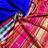 Buy Berhampuri Double Pallu Royal Blue Silk Saree with Multicolor Ikat Palla & Red Blouse Online