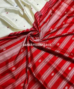 Buy Berhampuri Double Pallu Off White Red Silk Saree Online