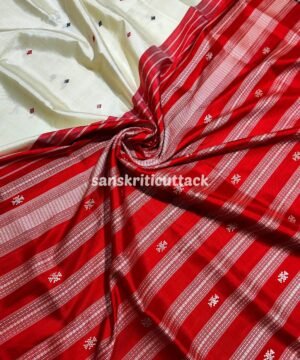 Buy Berhampuri Double Pallu Off White Red Silk Saree Online