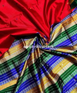 Shop Now - Berhampuri Double Pallu Red Silk Saree with Phoda Kumbha Border