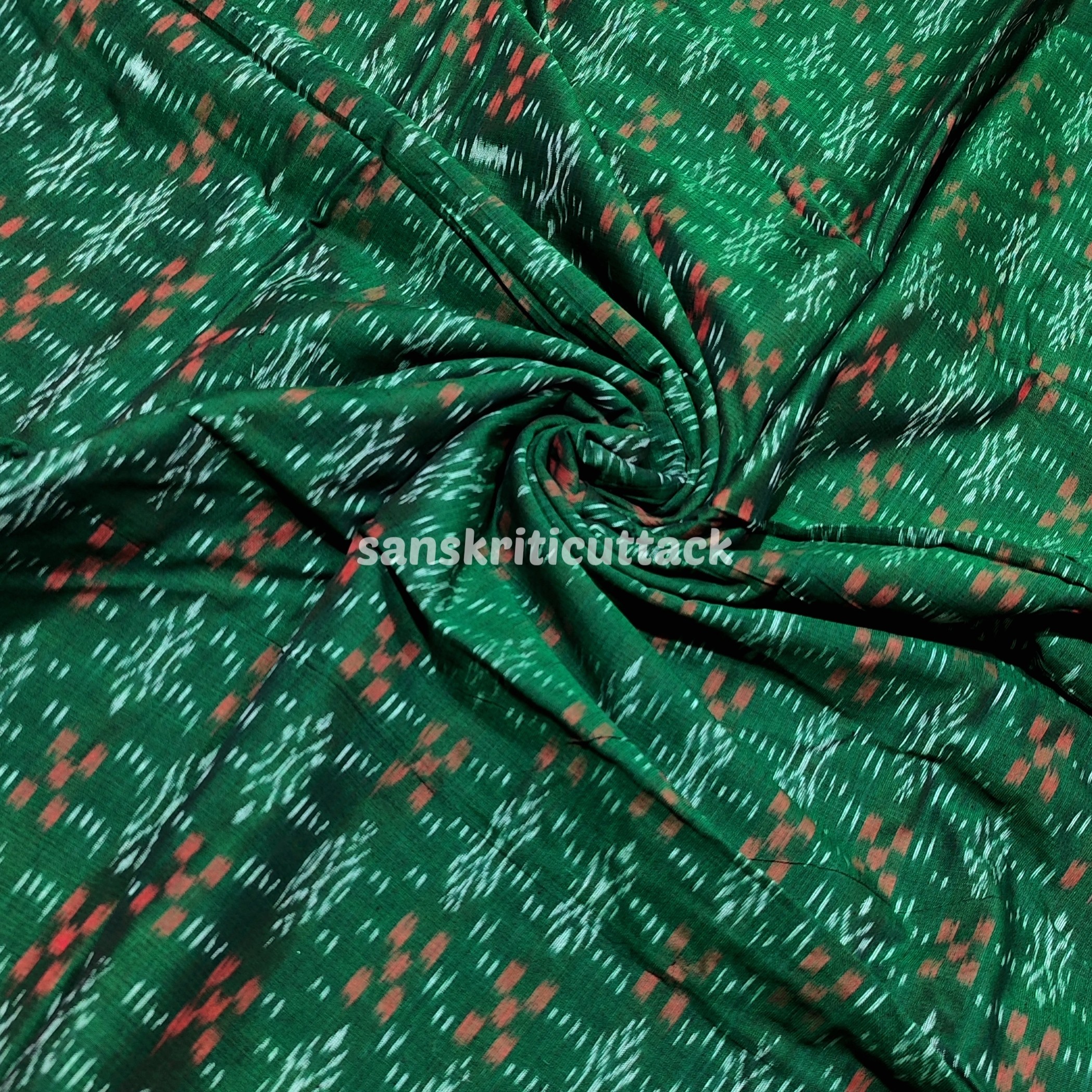 Handloom Green Sambalpuri Cotton Ikat Fabric
