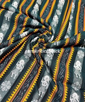 Handloom Dark Green Doll Cotton Bomkai Ikat Fabric