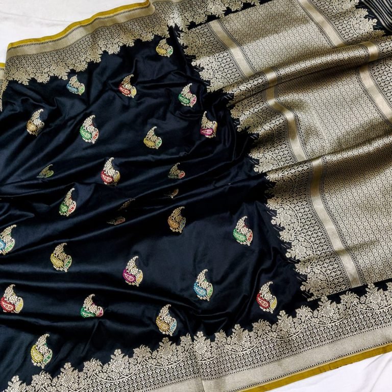Black Pure Katan Silk Banarasi Saree