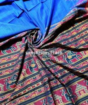 Blue Maroon Black Sachipar Cotton Saree without Blouse