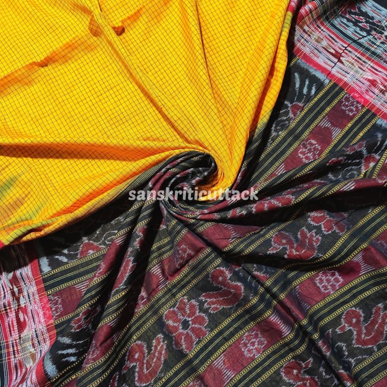 Yellow Black Sachipar Cotton Saree without Blouse