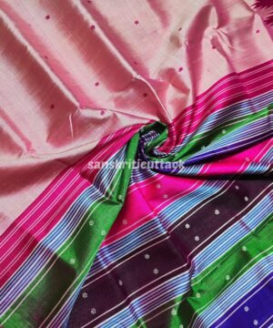 Berhampuri Double Pallu Light Pink Silk Saree