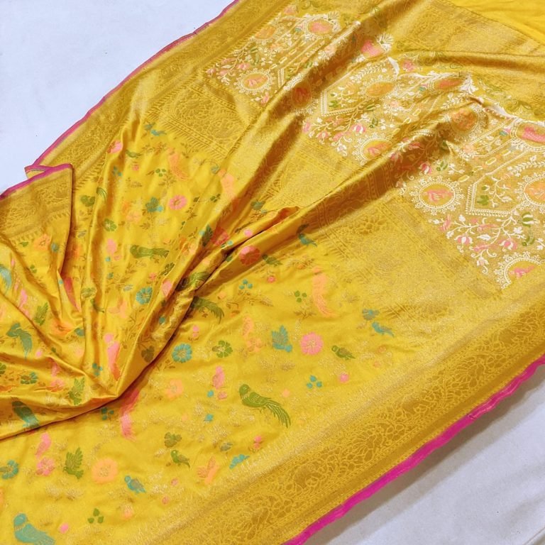 Enchanting Golden Yellow Katan Silk Banarasi Saree – A Timeless Masterpiece