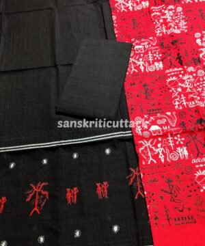 Red Black Embroidery Nuapatna Handloom Cotton Dress Material