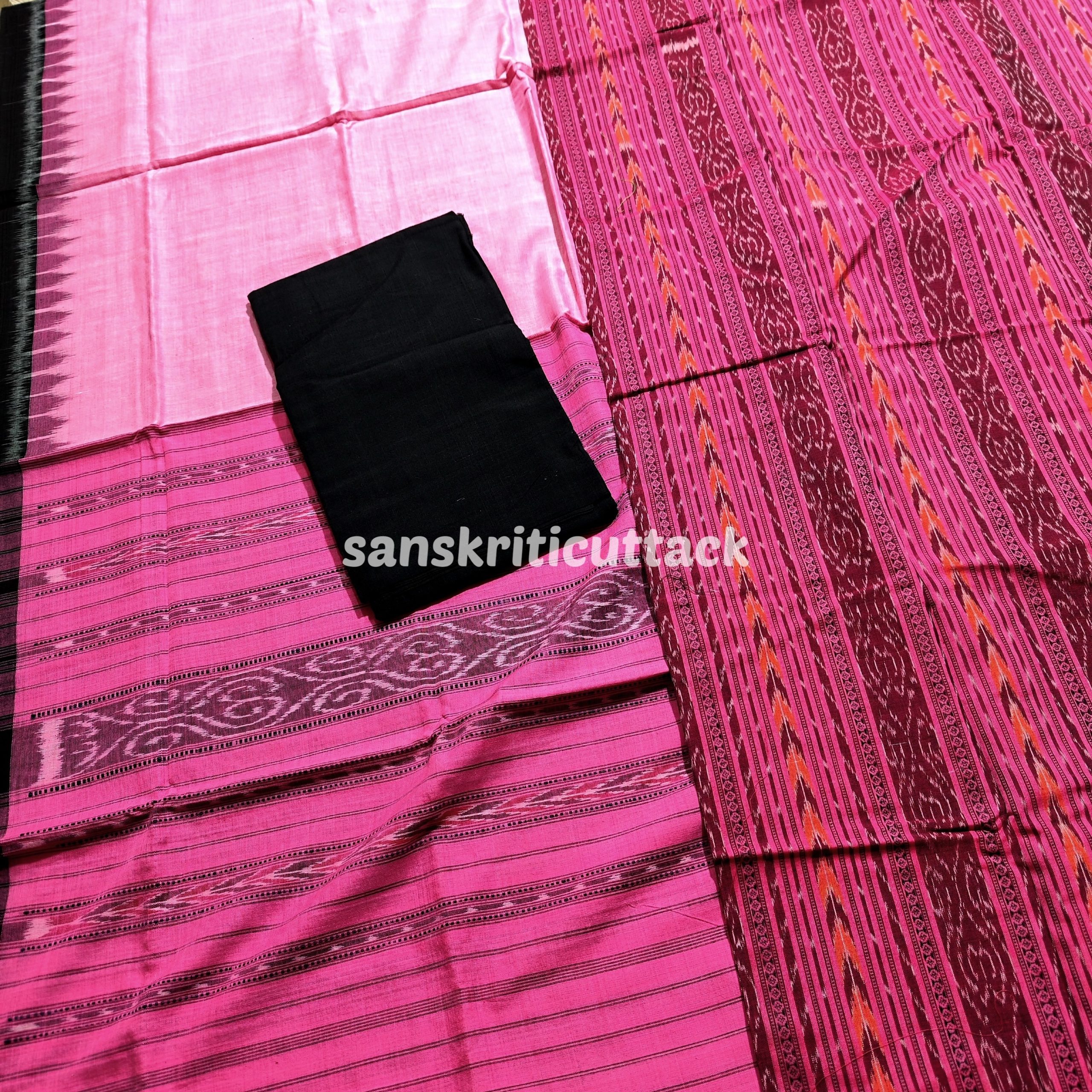 Pink Cotton Handloom Sambalpuri Ikat Dress Material Sanskriti Cuttack