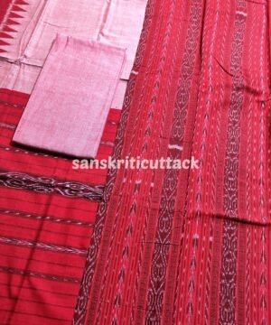 Red Cotton Handloom Sambalpuri Ikat Dress Material