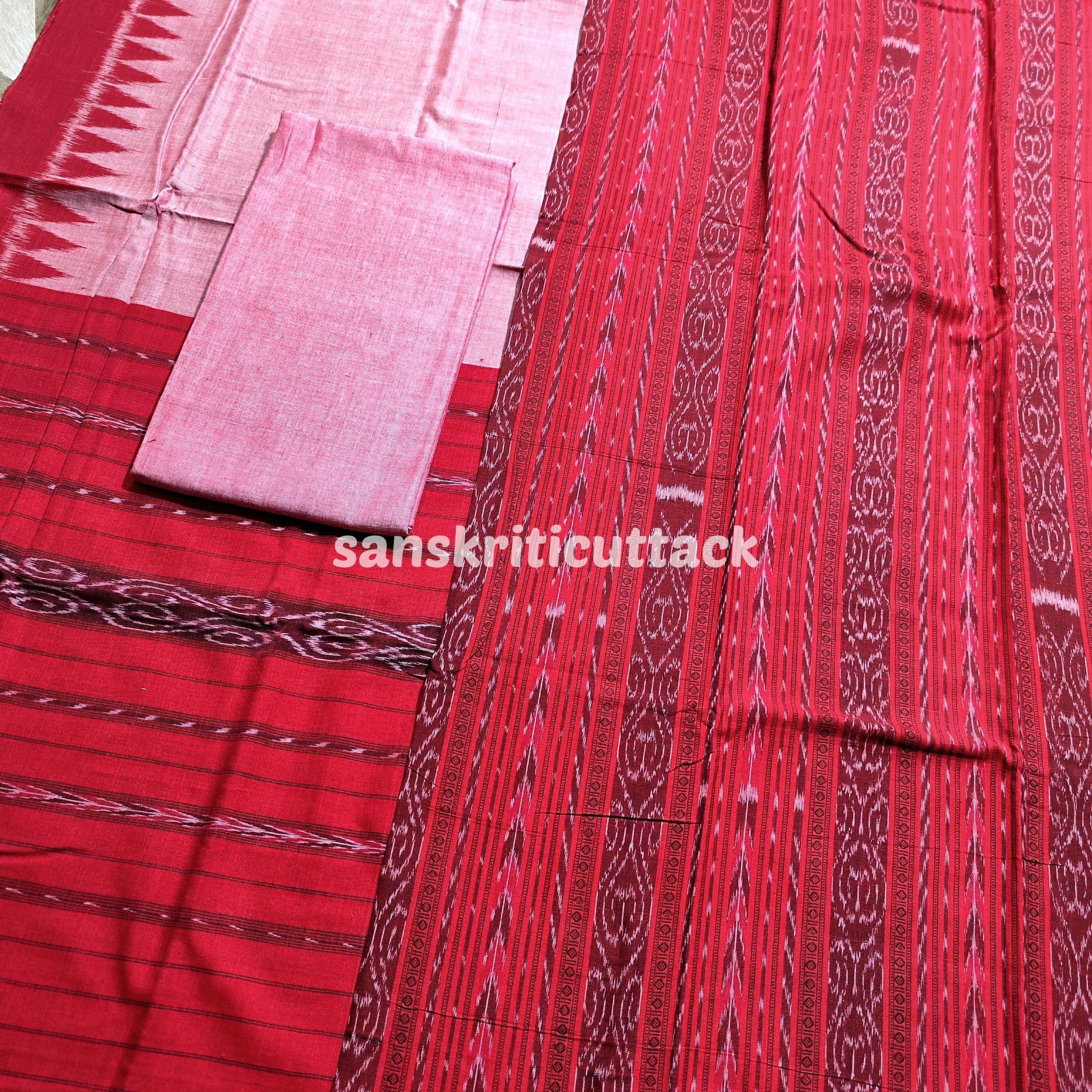 Red Cotton Handloom Sambalpuri Ikat Dress Material Sanskriti Cuttack