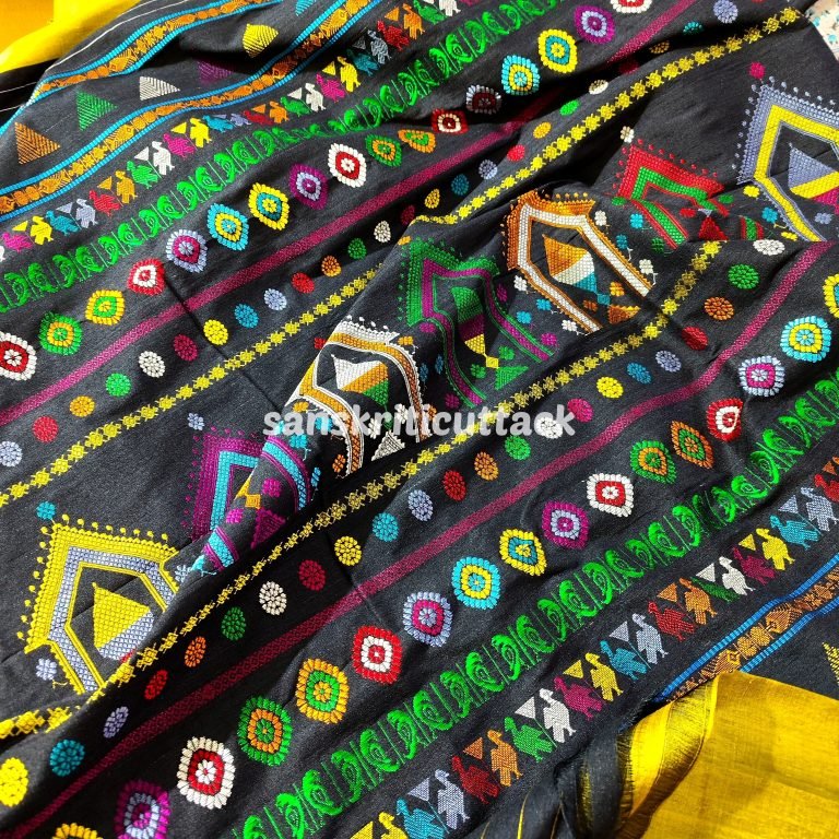 Mustard Yellow Black Dolabedi Tussar Saree