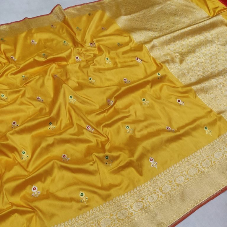 Mustard Yellow Katan Silk Banarasi Saree