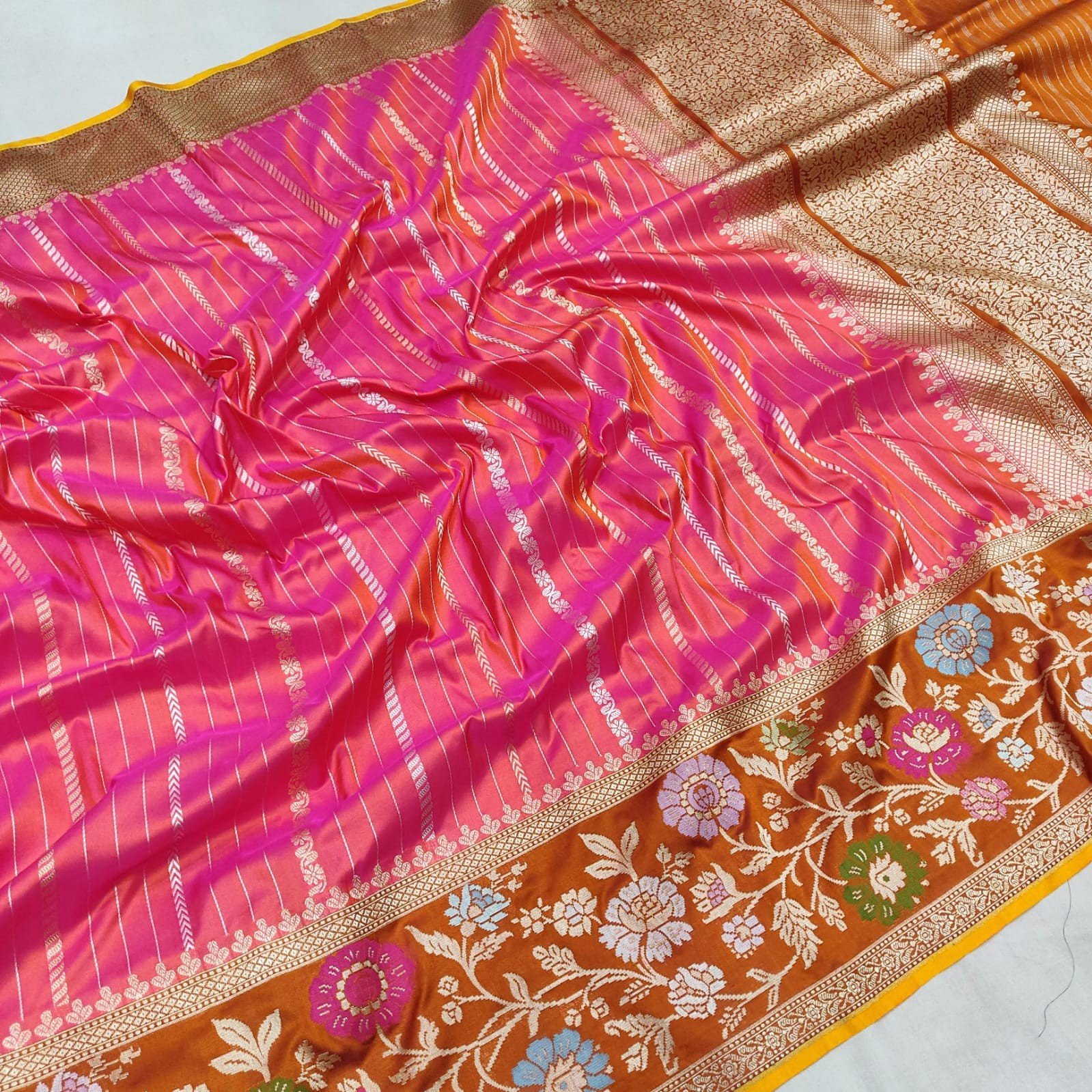 Dual Tone Pink Katan Silk Banarasi Saree