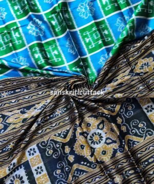 Green Blue Black Ikat Kothi Khandua Silk Saree