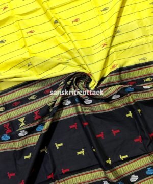 Yellow & Black Fusion Handloom Kotpad Cotton Saree — Authentic Odisha Weave