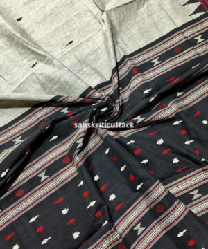 Grey & Black Handwoven Kotpad Cotton Saree — Timeless Odisha Handloom Weave
